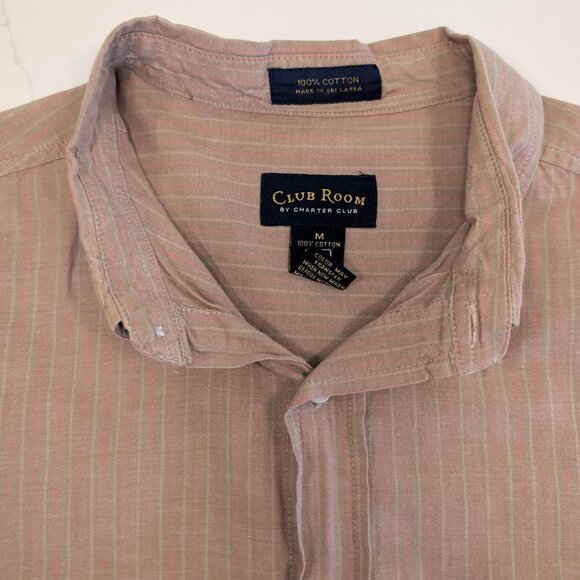 Club Room Sz M Men's Short Sleeve Button Down Shirt Brown Casual Cotton Stripes - Picture 6 of 10